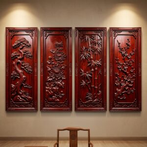 Bộ Tranh Gỗ Tứ Quý Tùng Cúc Trúc Mai Đục Nổi Kênh Bong 3D